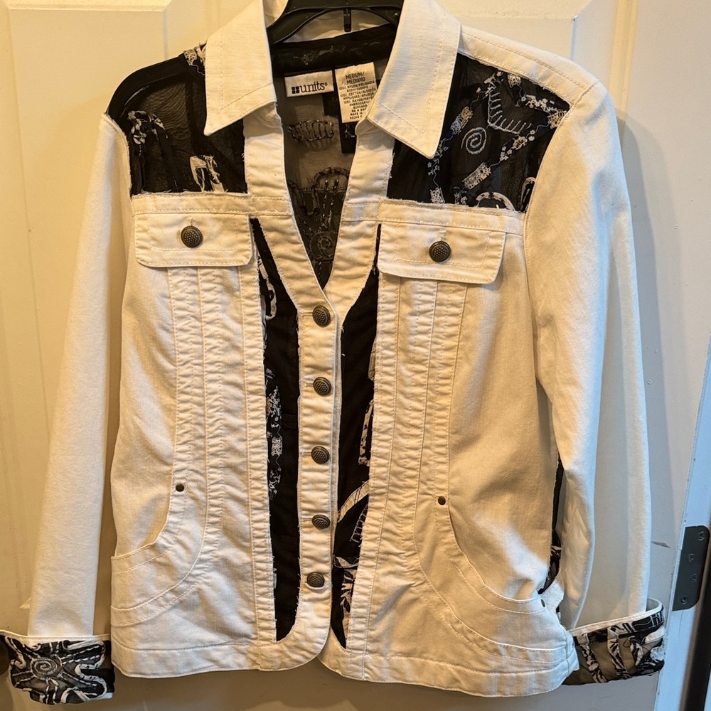 Trendy White and Black Women's Jean Jacket